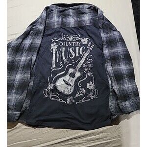 Dark Blue Plaid Designer Flannel Country Music Nashville Tour Size 2X Unisex